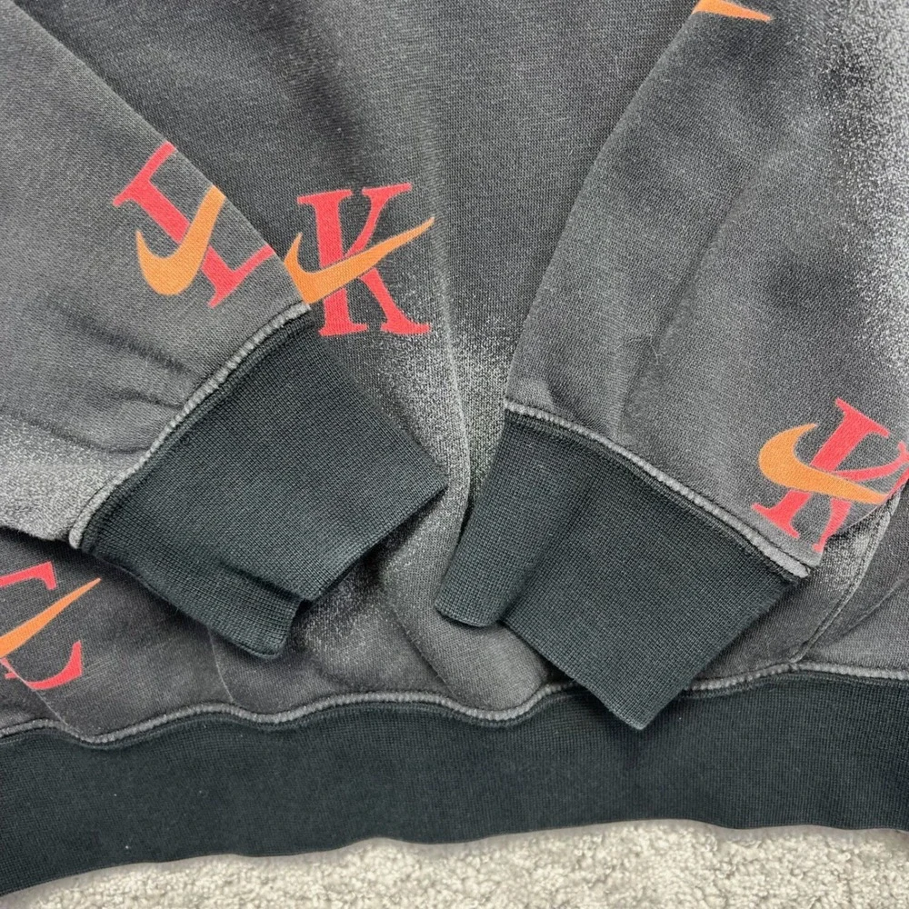 Nike Hoodie Mens Small Black Gray Acid Wash All Over Logo Print Pullover Sporty